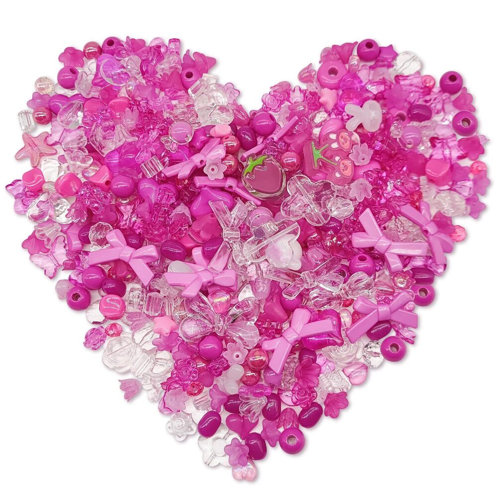 7374 300 Grams Beads Charms Pendants, Hot Pink & White & Clear Assorted